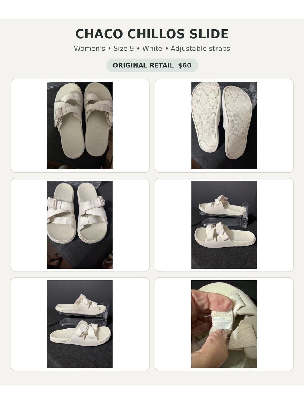 Chaco Chillos Slide Sandals - Women's Size 9 - White